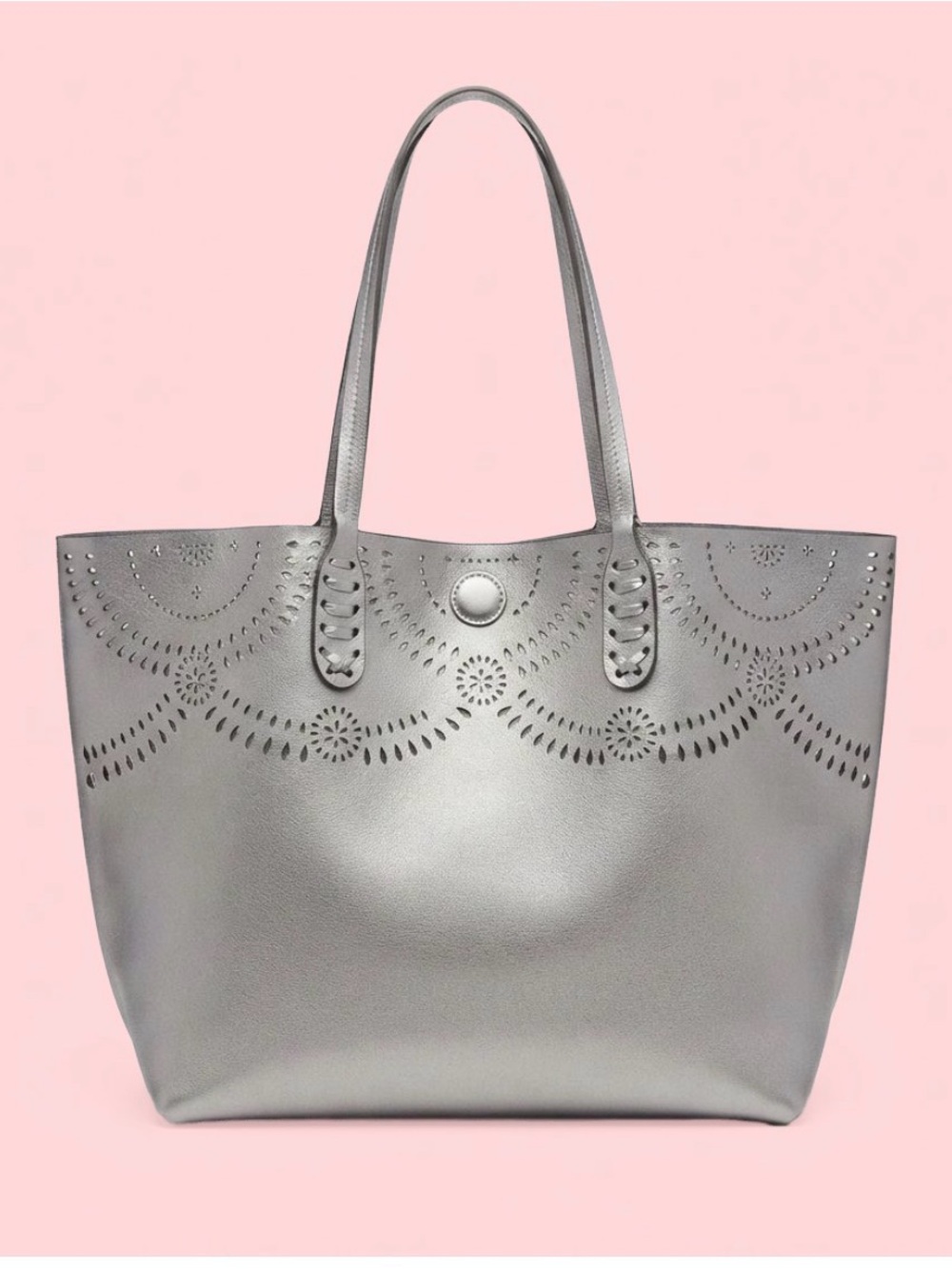 ✨ NWOT Silver Laser-Cut Tote + Matching Pouch — Perfect Everyday/Campus Bag ✨